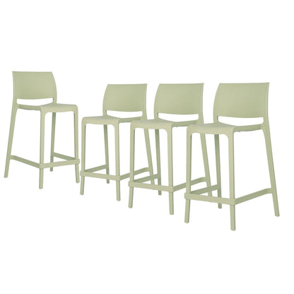 HomeRoots Set of Four 26  Green Heavy Duty Plastic Low Back Outdoor Counter Height Bar Chairs