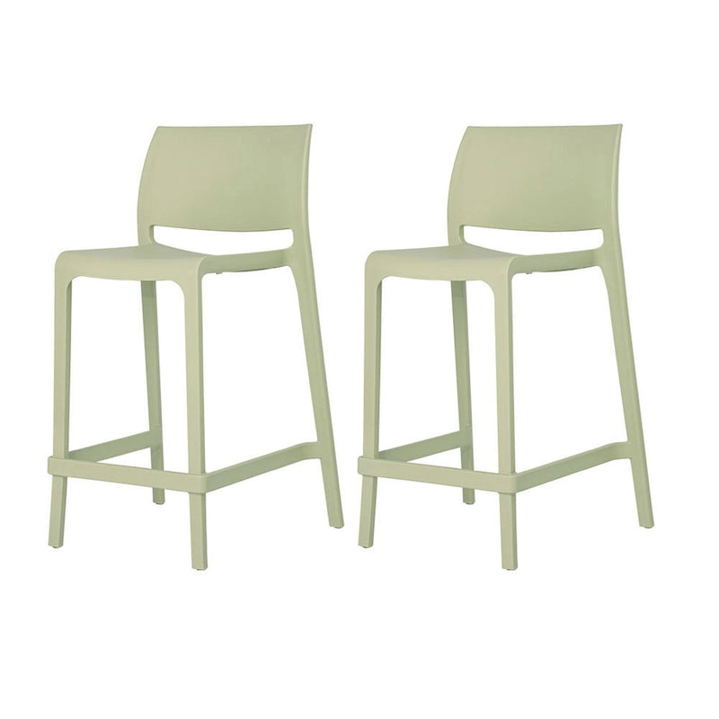 HomeRoots Set of Four 26  Green Heavy Duty Plastic Low Back Outdoor Counter Height Bar Chairs