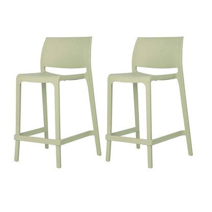 HomeRoots Set of Four 26  Green Heavy Duty Plastic Low Back Outdoor Counter Height Bar Chairs