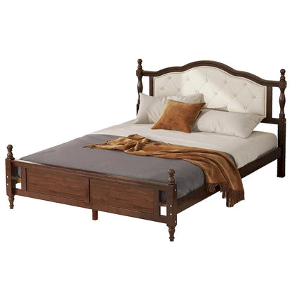 Queen Platform Bed with Upholstered Headboard & Hidden Storage