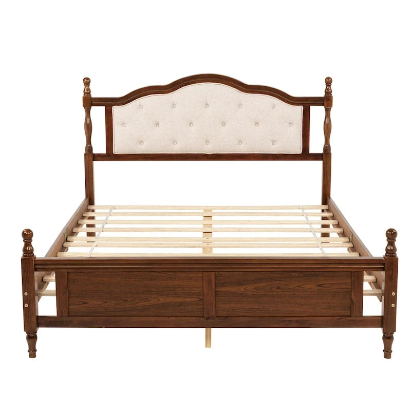 Queen Platform Bed with Upholstered Headboard & Hidden Storage