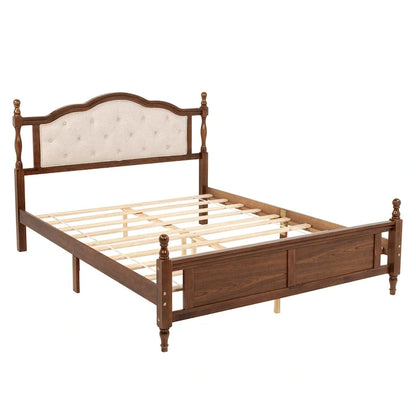 Queen Platform Bed with Upholstered Headboard & Hidden Storage