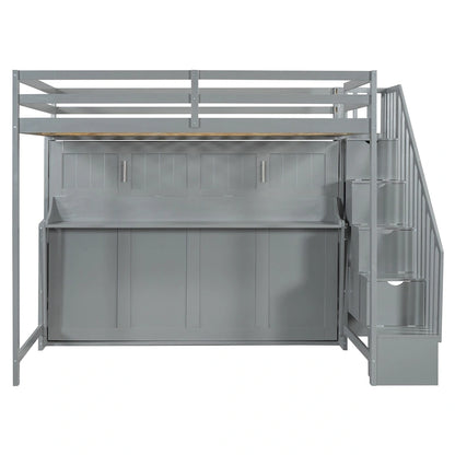 Full Over Full Size Murphy Bed with Hydraulic Lift & Desk Design