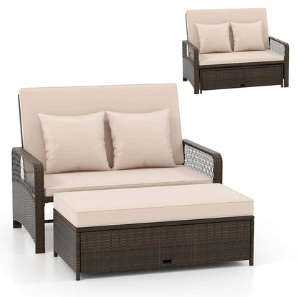 Costway Patio Rattan Daybed Wicker Loveseat Sofa with Multifunctional - See Details