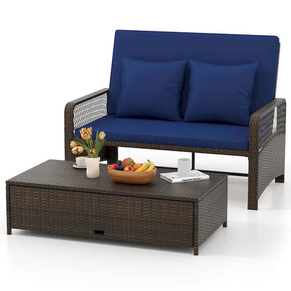 Costway Patio Rattan Daybed Wicker Loveseat Sofa with Multifunctional - See Details