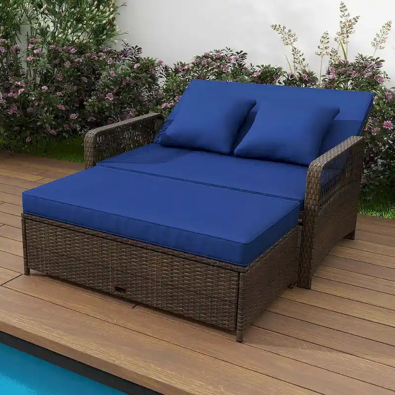 Costway Patio Rattan Daybed Wicker Loveseat Sofa with Multifunctional - See Details