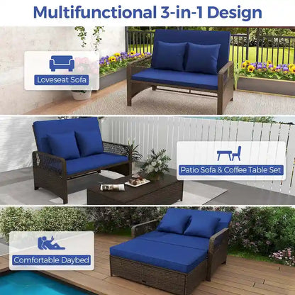 Costway Patio Rattan Daybed Wicker Loveseat Sofa with Multifunctional - See Details