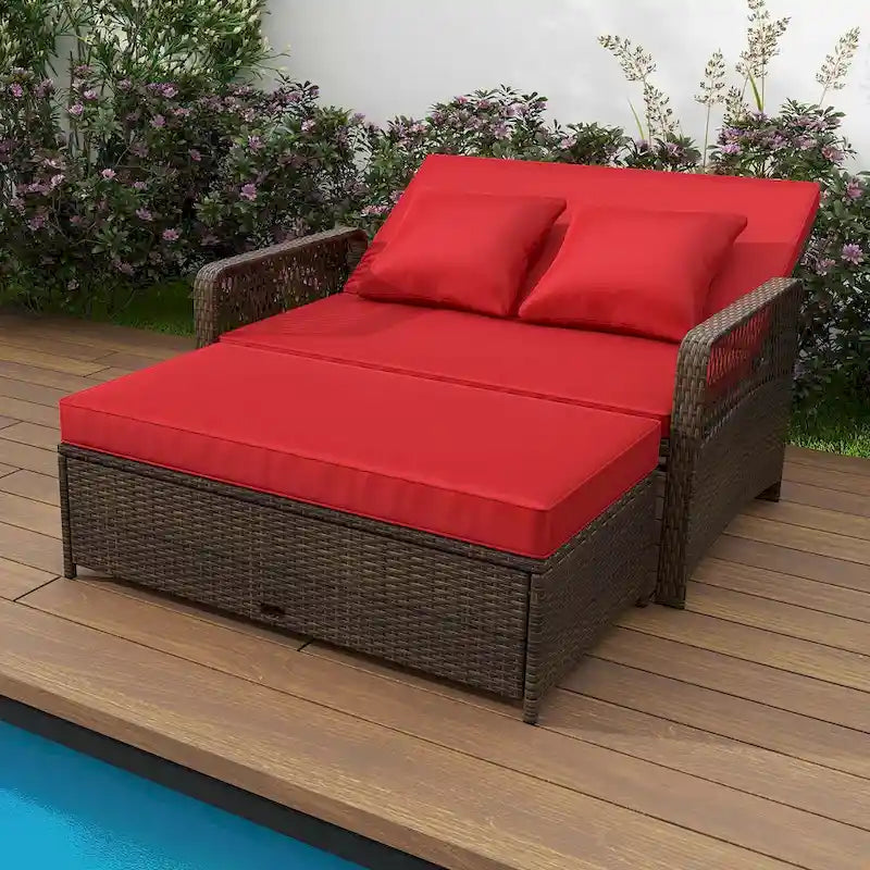 Costway Patio Rattan Daybed Wicker Loveseat Sofa with Multifunctional - See Details