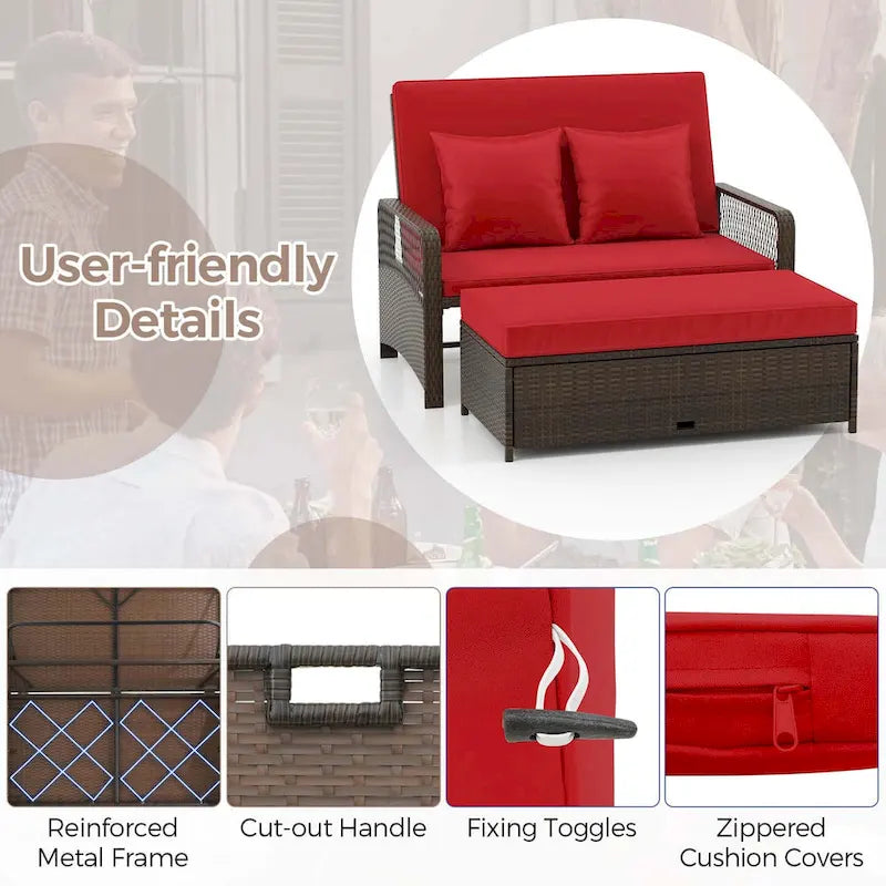 Costway Patio Rattan Daybed Wicker Loveseat Sofa with Multifunctional - See Details