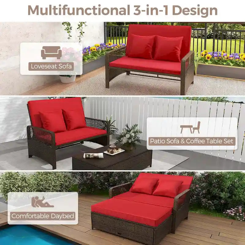Costway Patio Rattan Daybed Wicker Loveseat Sofa with Multifunctional - See Details