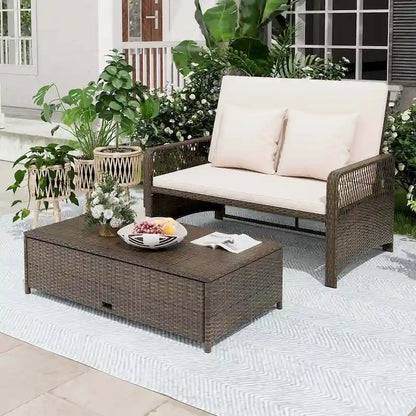 Costway Patio Rattan Daybed Wicker Loveseat Sofa with Multifunctional - See Details