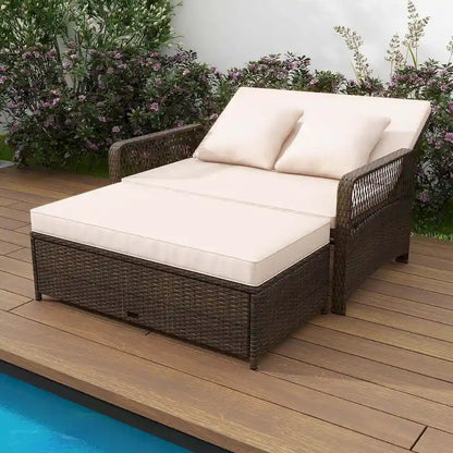 Costway Patio Rattan Daybed Wicker Loveseat Sofa with Multifunctional - See Details
