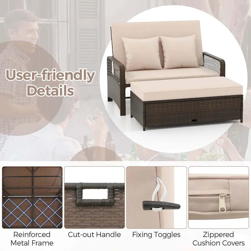 Costway Patio Rattan Daybed Wicker Loveseat Sofa with Multifunctional - See Details