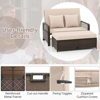 Costway Patio Rattan Daybed Wicker Loveseat Sofa with Multifunctional - See Details
