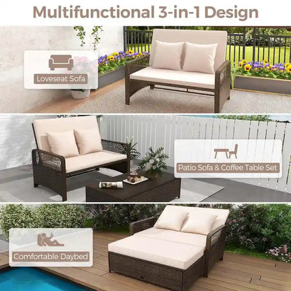 Costway Patio Rattan Daybed Wicker Loveseat Sofa with Multifunctional - See Details