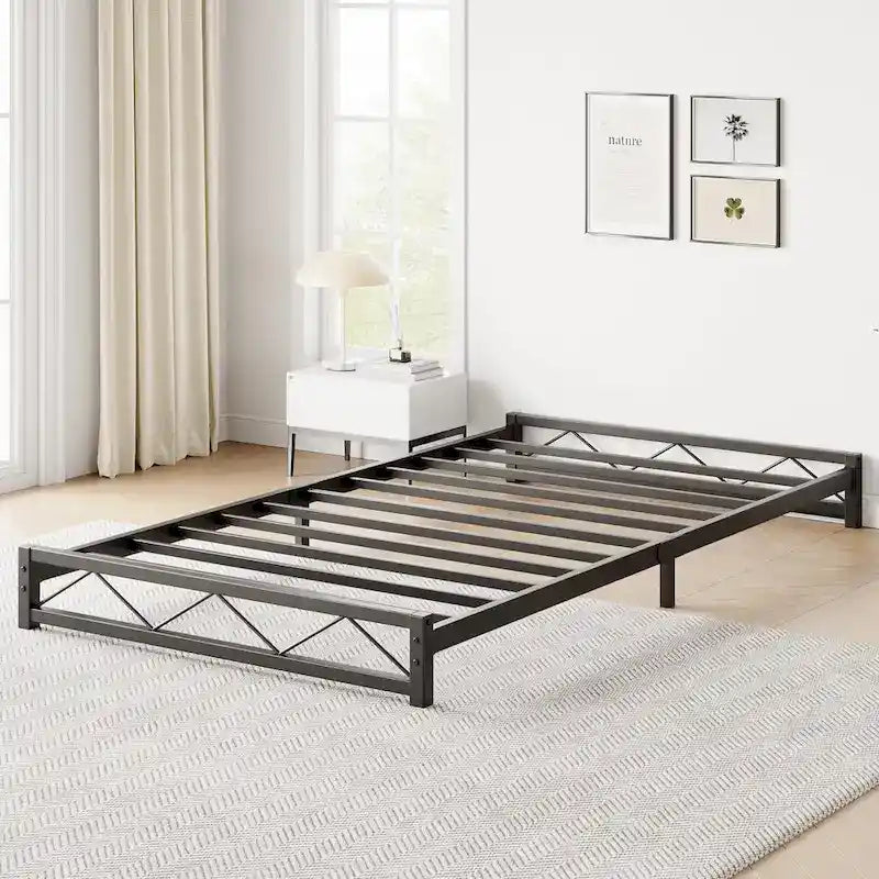 6 Inch Metal Platform Bed Frame with Wavy Pattern, King Bed Frame with Steel Slat Support