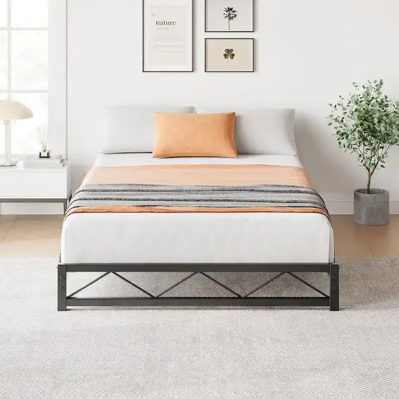 6 Inch Metal Platform Bed Frame with Wavy Pattern, King Bed Frame with Steel Slat Support