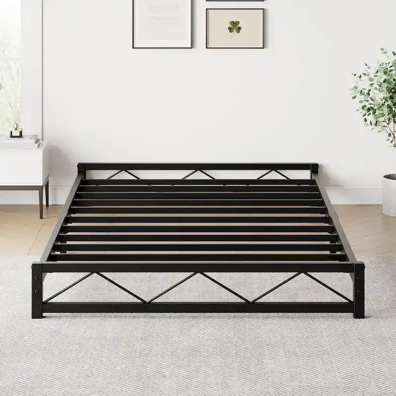 6 Inch Metal Platform Bed Frame with Wavy Pattern, King Bed Frame with Steel Slat Support