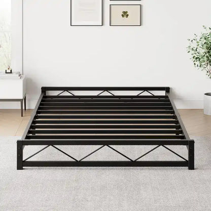 6 Inch Metal Platform Bed Frame with Wavy Pattern, King Bed Frame with Steel Slat Support