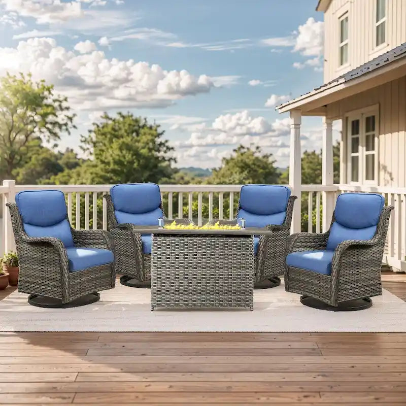 Outdoor Gliders Chairs with Fire Pit Table with 5-Inch Thick Cushions