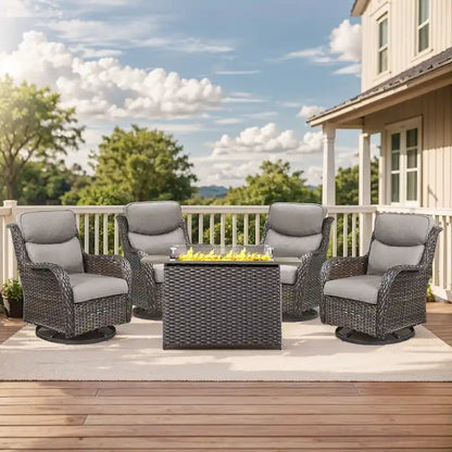 Outdoor Gliders Chairs with Fire Pit Table with 5-Inch Thick Cushions