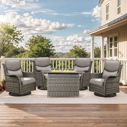 Outdoor Gliders Chairs with Fire Pit Table with 5-Inch Thick Cushions