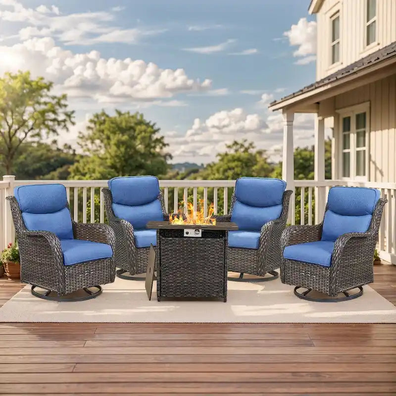 Outdoor Gliders Chairs with Fire Pit Table with 5-Inch Thick Cushions