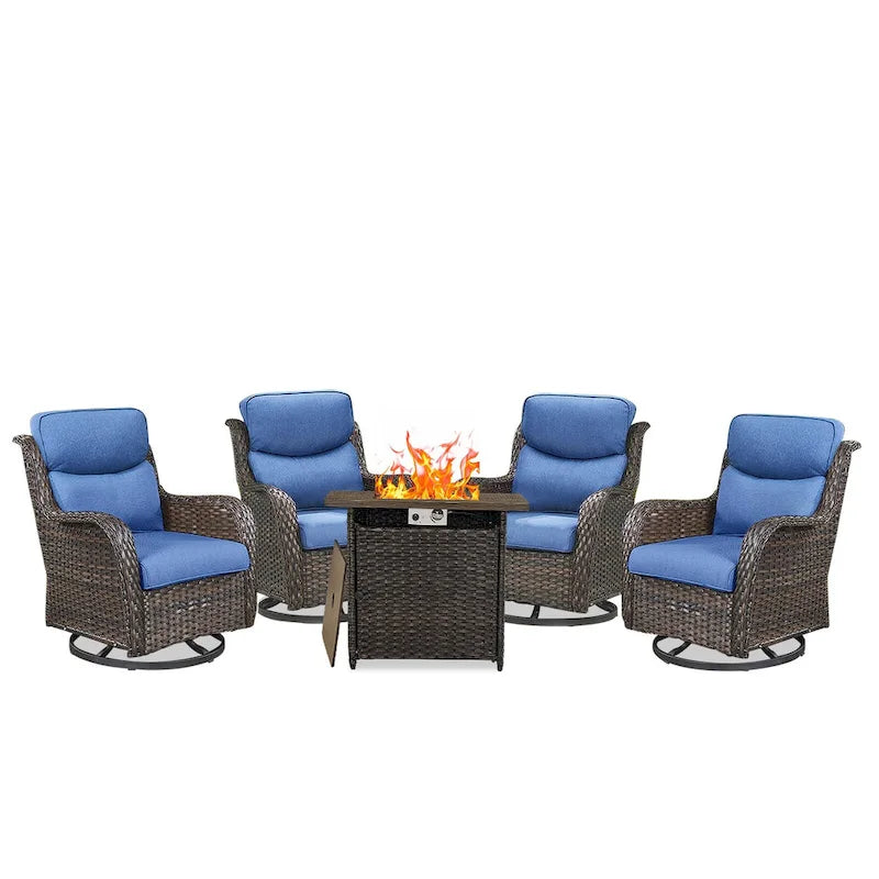 Outdoor Gliders Chairs with Fire Pit Table with 5-Inch Thick Cushions