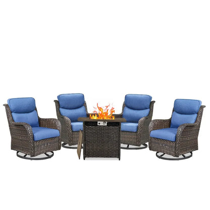 Outdoor Gliders Chairs with Fire Pit Table with 5-Inch Thick Cushions