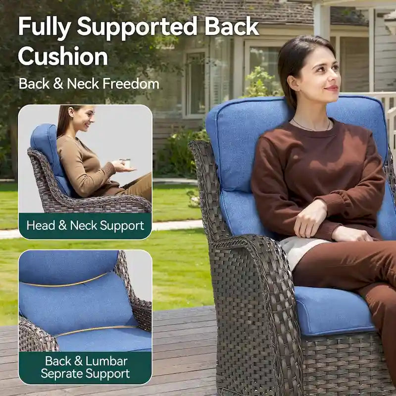 Outdoor Gliders Chairs with Fire Pit Table with 5-Inch Thick Cushions