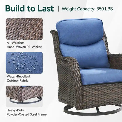 Outdoor Gliders Chairs with Fire Pit Table with 5-Inch Thick Cushions