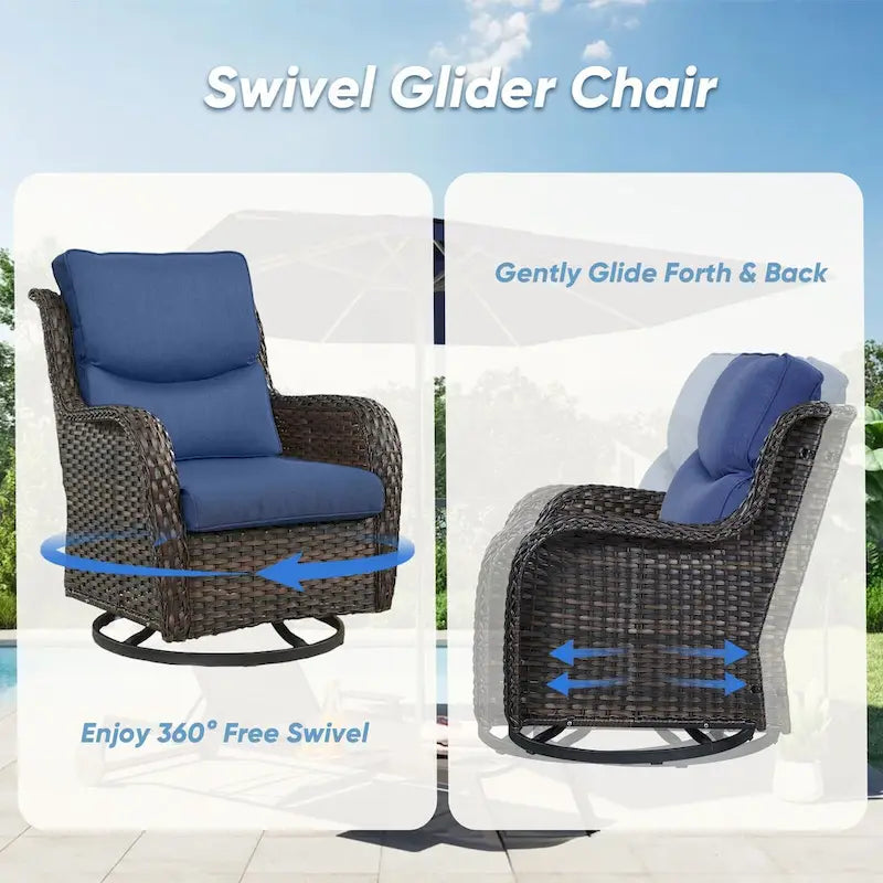 Outdoor Gliders Chairs with Fire Pit Table with 5-Inch Thick Cushions