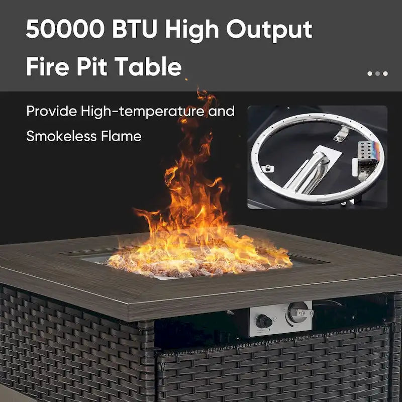 Outdoor Gliders Chairs with Fire Pit Table with 5-Inch Thick Cushions