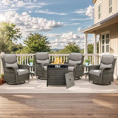 Outdoor Gliders Chairs with Fire Pit Table with 5-Inch Thick Cushions