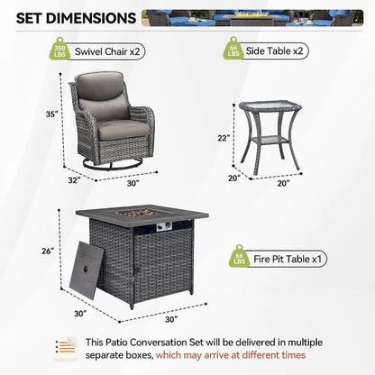 Outdoor Gliders Chairs with Fire Pit Table with 5-Inch Thick Cushions