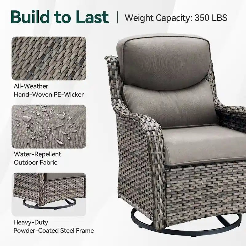 Outdoor Gliders Chairs with Fire Pit Table with 5-Inch Thick Cushions