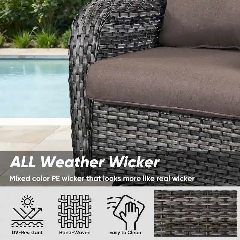 Outdoor Gliders Chairs with Fire Pit Table with 5-Inch Thick Cushions