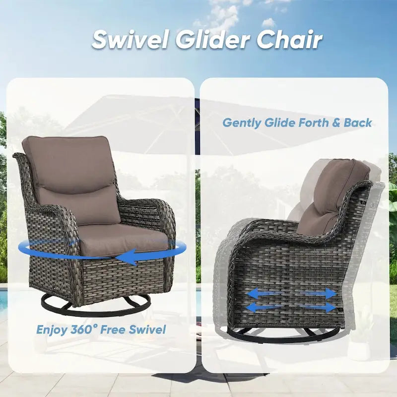 Outdoor Gliders Chairs with Fire Pit Table with 5-Inch Thick Cushions