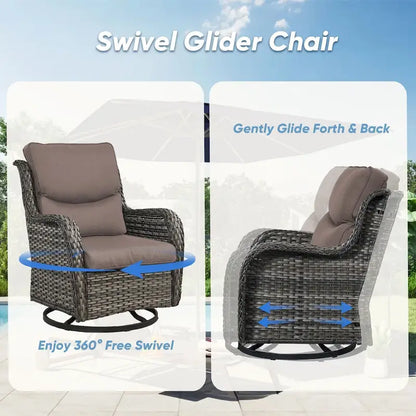 Outdoor Gliders Chairs with Fire Pit Table with 5-Inch Thick Cushions