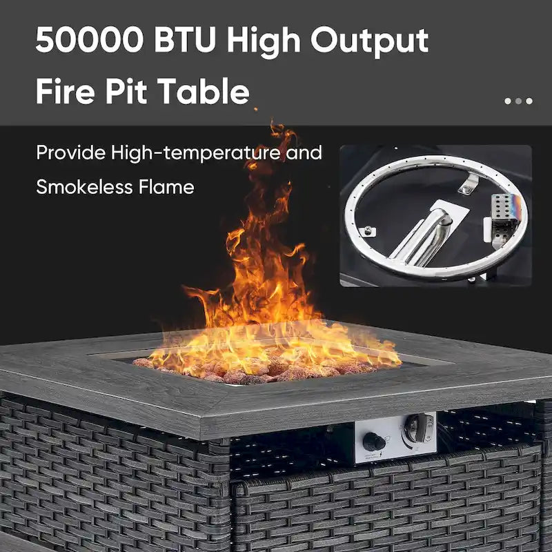 Outdoor Gliders Chairs with Fire Pit Table with 5-Inch Thick Cushions