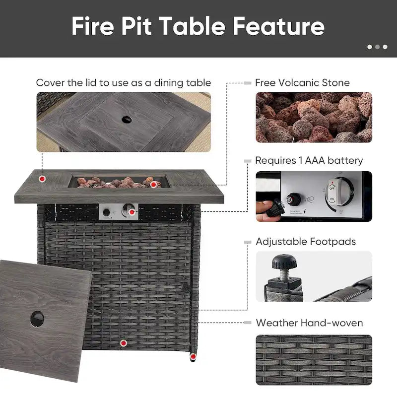 Outdoor Gliders Chairs with Fire Pit Table with 5-Inch Thick Cushions