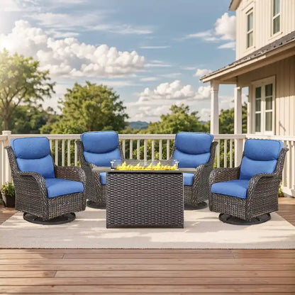 Outdoor Gliders Chairs with Fire Pit Table with 5-Inch Thick Cushions