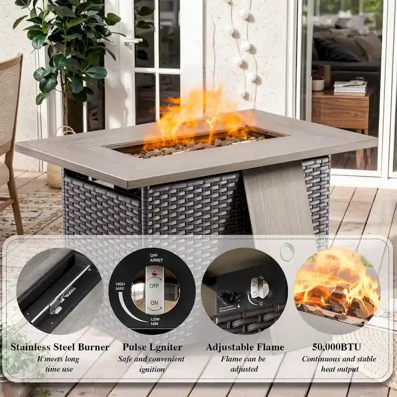 Outdoor Gliders Chairs with Fire Pit Table with 5-Inch Thick Cushions