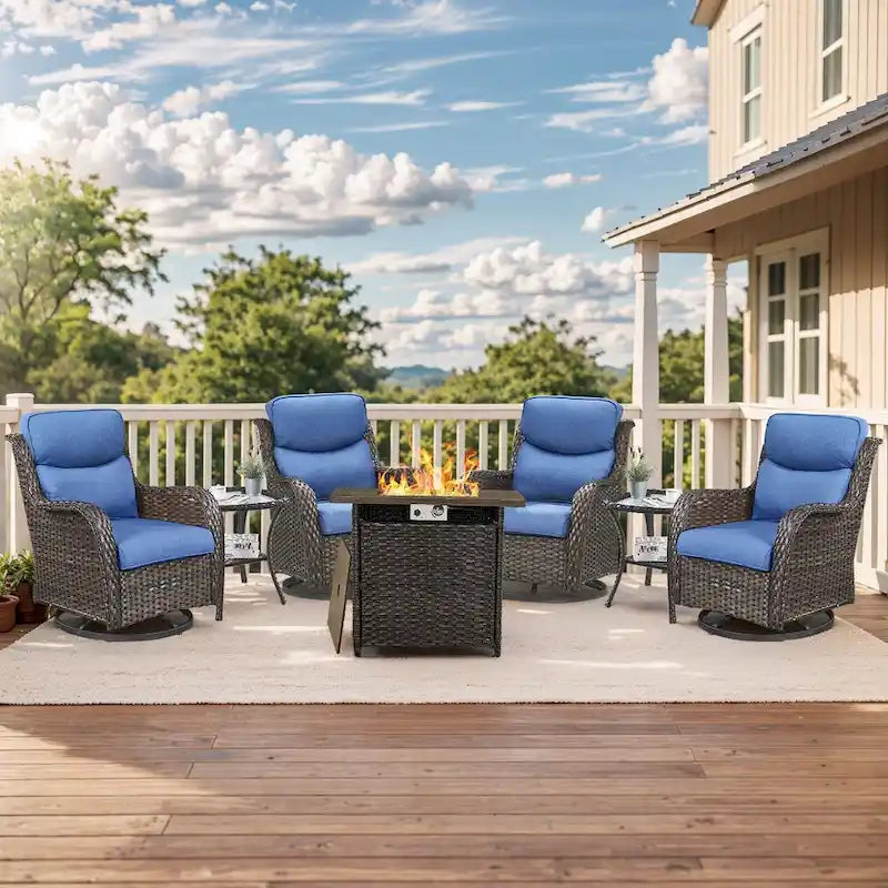 Outdoor Gliders Chairs with Fire Pit Table with 5-Inch Thick Cushions
