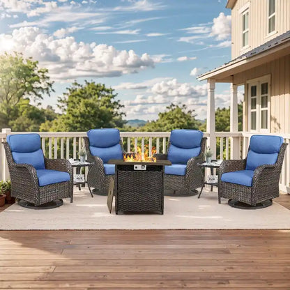 Outdoor Gliders Chairs with Fire Pit Table with 5-Inch Thick Cushions