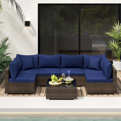 Costway 7 PCS Patio Rattan Furniture Set Sectional Sofa Cushioned - See Details