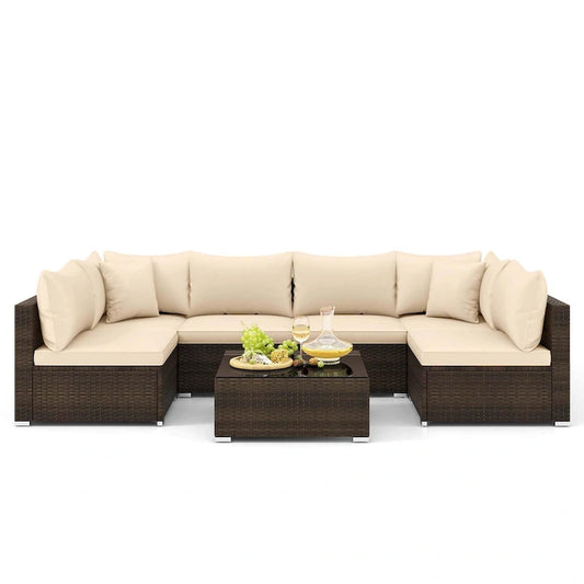 Costway 7 PCS Patio Rattan Furniture Set Sectional Sofa Cushioned - See Details