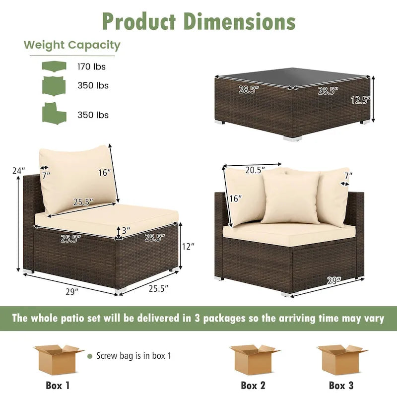 Costway 7 PCS Patio Rattan Furniture Set Sectional Sofa Cushioned - See Details