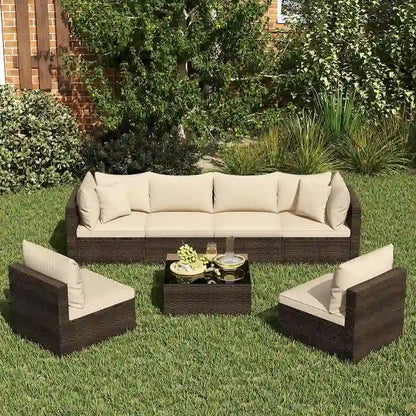 Costway 7 PCS Patio Rattan Furniture Set Sectional Sofa Cushioned - See Details