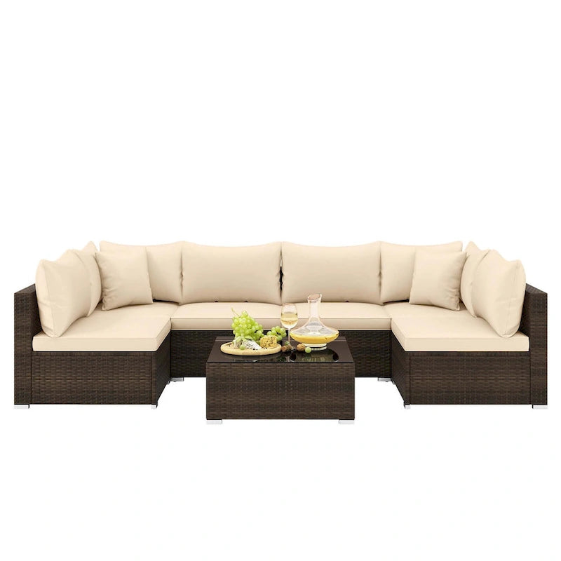 Costway 7 PCS Patio Rattan Furniture Set Sectional Sofa Cushioned - See Details